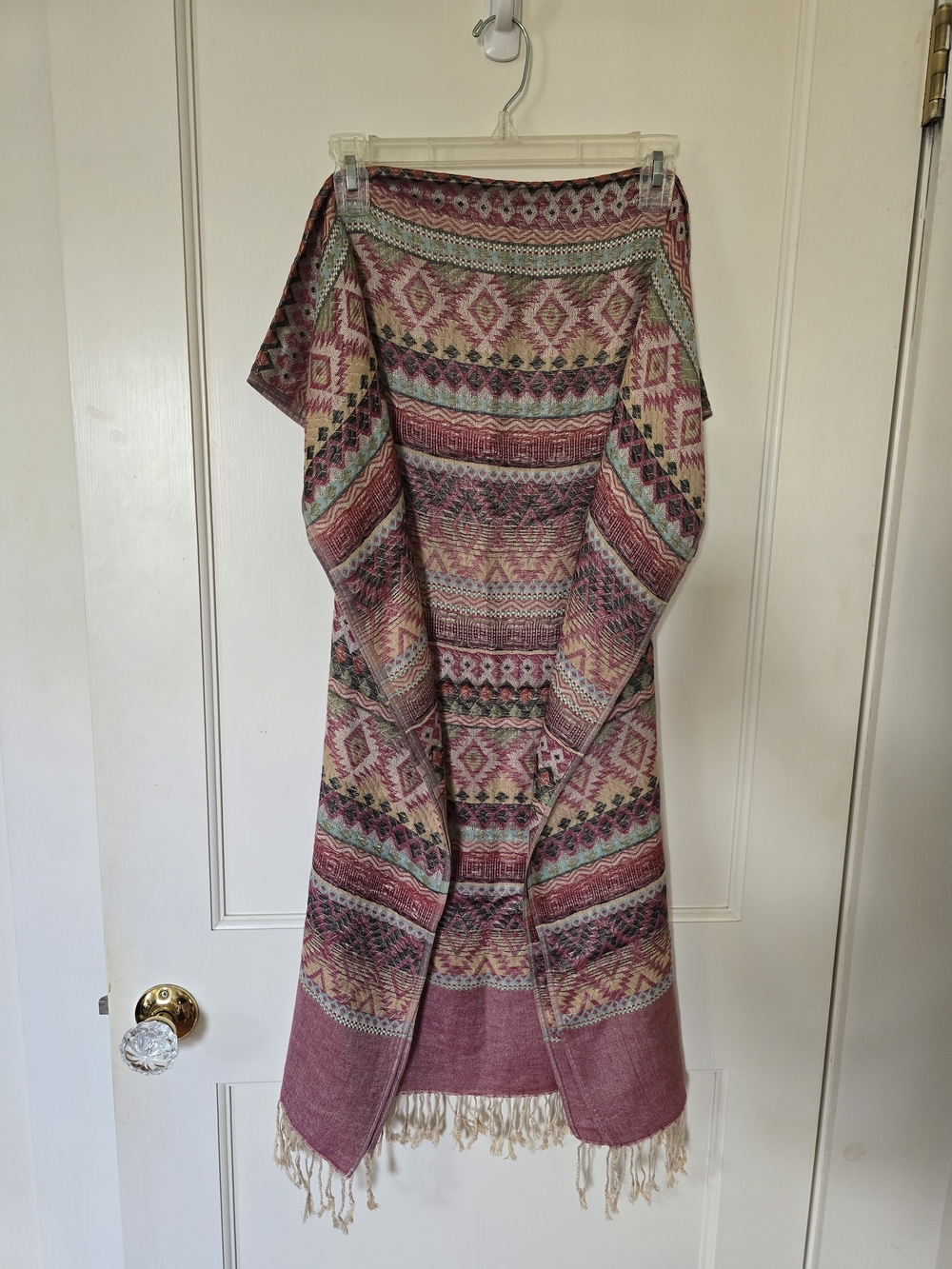 Beautiful Pink Patterned Peruvian Boho Fringe Wrap Scarf